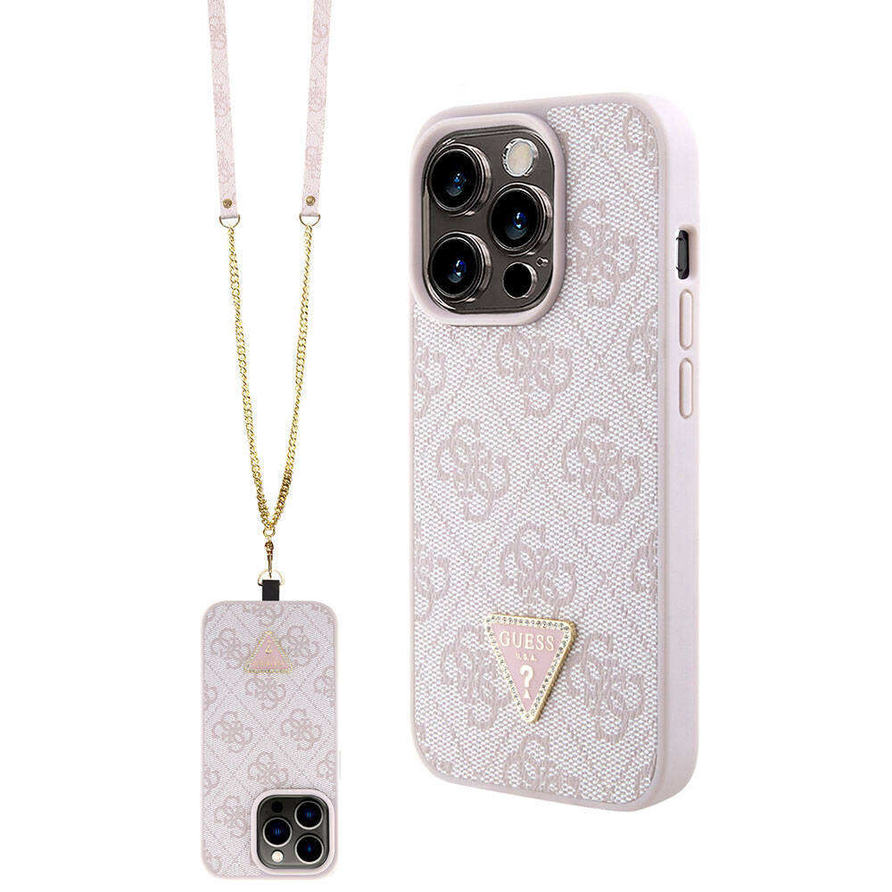 Калъф за iPhone 15 Pro - Guess Crossbody 4G Metal Logo (GUHCP15LP4TDSCPP) - Розов