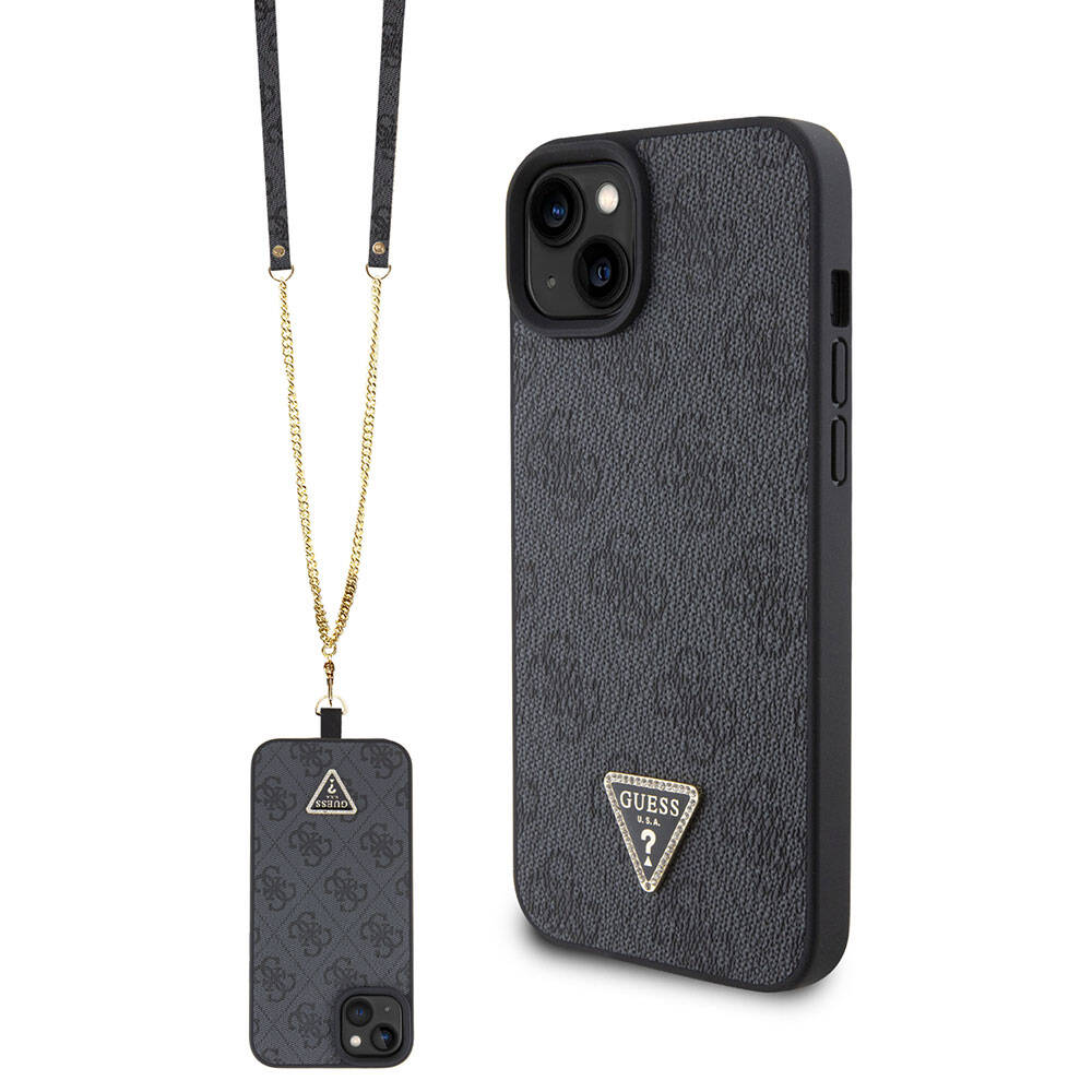 Калъф за iPhone 15 - Guess Crossbody 4G Metal Logo (GUHCP15SP4TDSCPK) - Черен