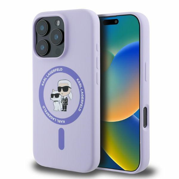 Калъф за iPhone 16 Pro - Karl Lagerfeld Silicone Ring MagSafe (KLHMP16LSCMKKCRHU) - Лилав Karl&Choupette