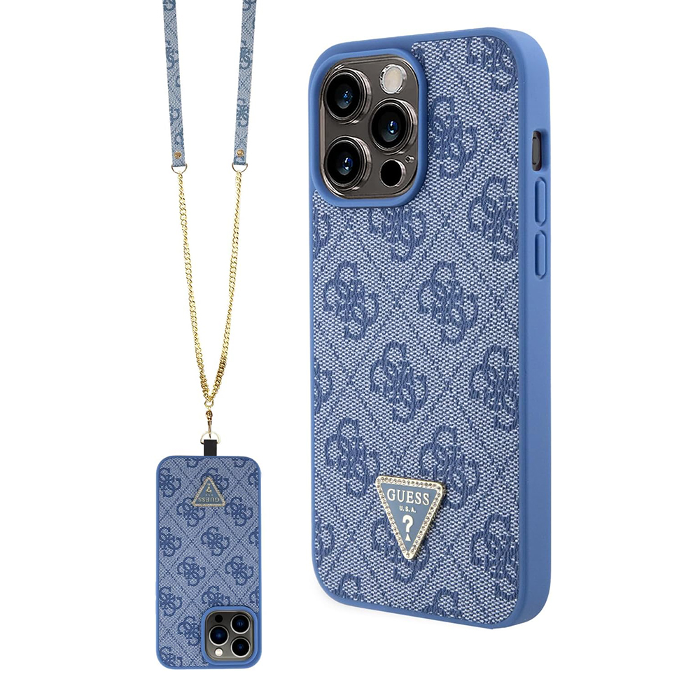 Калъф за iPhone 15 Pro - Guess Crossbody 4G Metal Logo (GUHCP15LP4TDSCPB) - Син