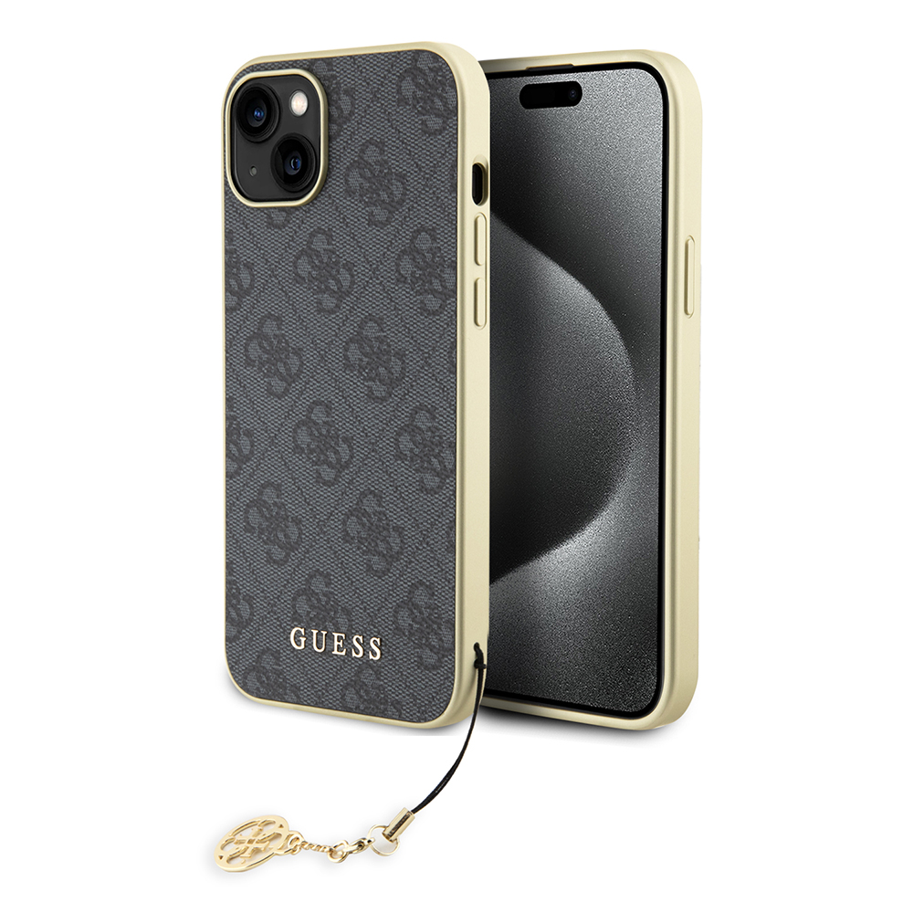 Калъф за iPhone 15 Plus - Guess Hardcase 4G Charms Collection (GUHCP15MGF4GGR) - Сив