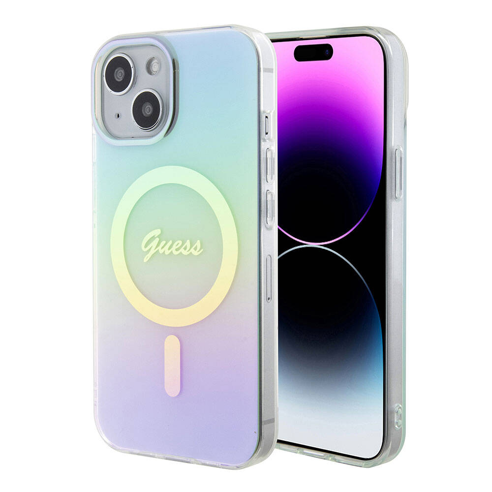 Калъф за iPhone 15 - Guess IML Iridescent MagSafe (GUHMP15SHITSQ) - Тюркоаз