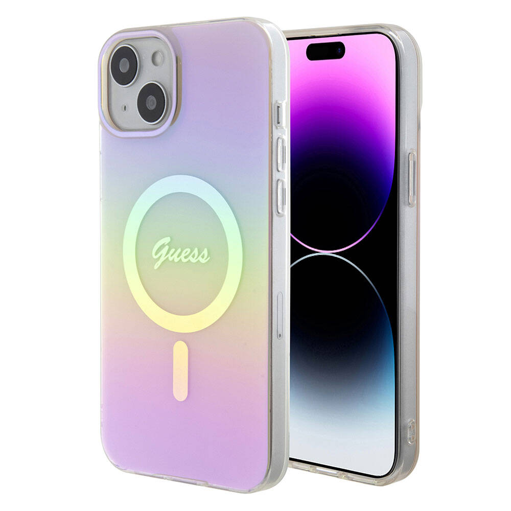 Калъф за iPhone 15 / iPhone 14 / iPhone 13 - Guess IML Iridescent MagSafe (GUHMP15SHITSP) - Розов