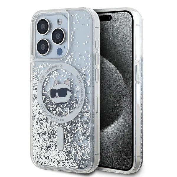 Калъф за iPhone 15 Pro Max - Karl Lagerfeld Liquid Glitter MagSafe (KLHMP15XLGCHSGH) - Прозрачен Choupette Head