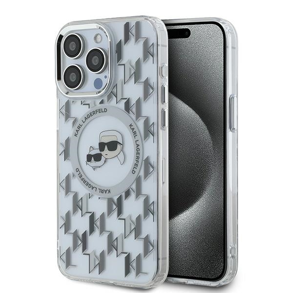 Калъф за iPhone 15 Pro Max - Karl Lagerfeld IML MagSafe (KLHMP15XHMCKMMHT) - Прозрачен монограм Karl&Choupette Head