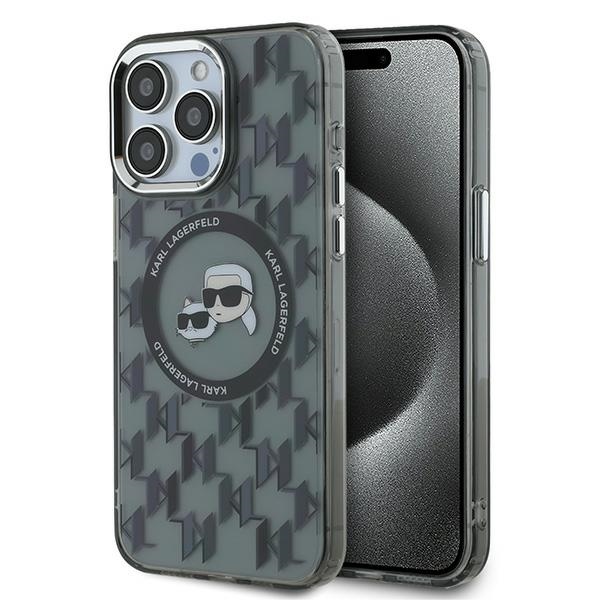 Калъф за iPhone 15 Pro Max - Karl Lagerfeld IML MagSafe (KLHMP15XHMCKMHK) - монограм Karl&Choupette Head