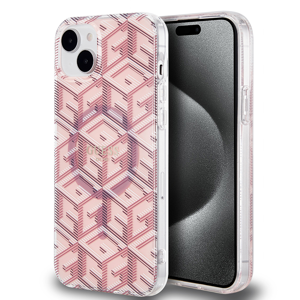 Калъф за iPhone 15 - Guess IML GCube MagSafe (GUHMP15SHGCUSTGP) - Розов