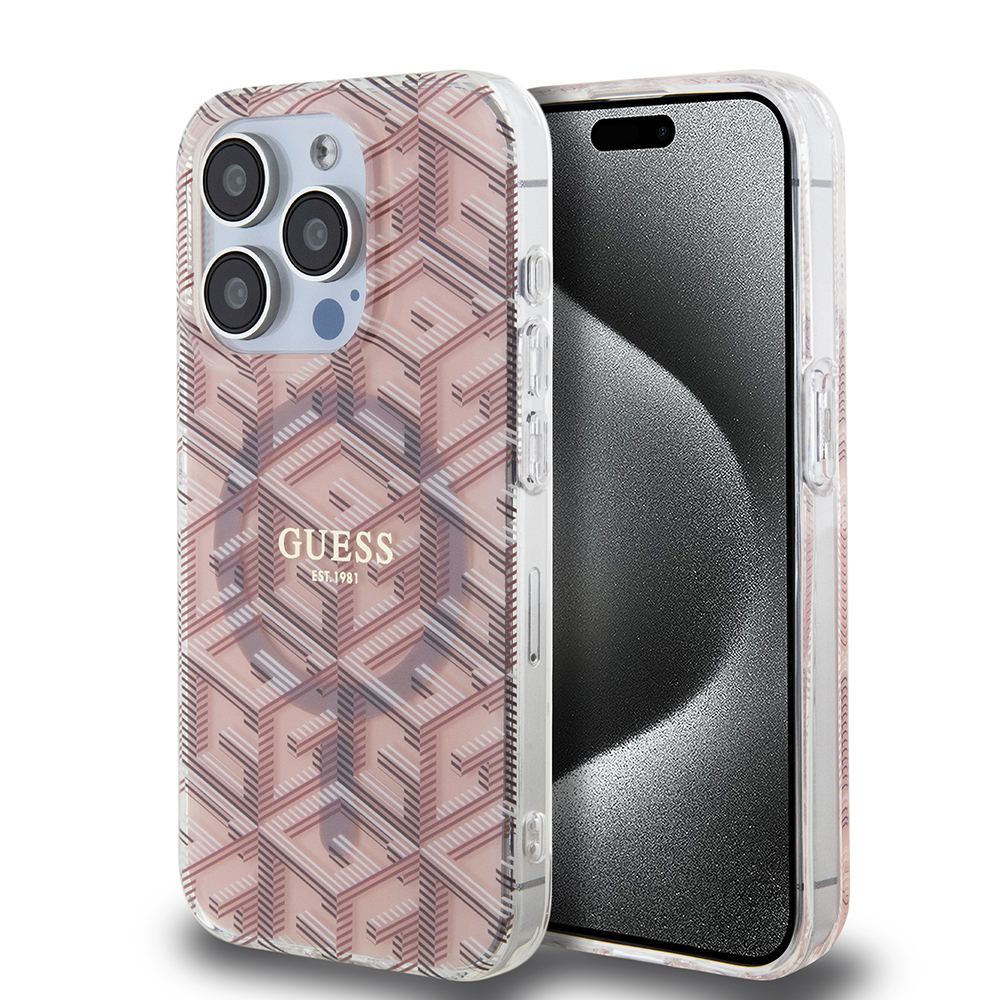 Калъф за iPhone 15 Pro - Guess IML GCube MagSafe (GUHMP15LHGCUSTGP) - Розов