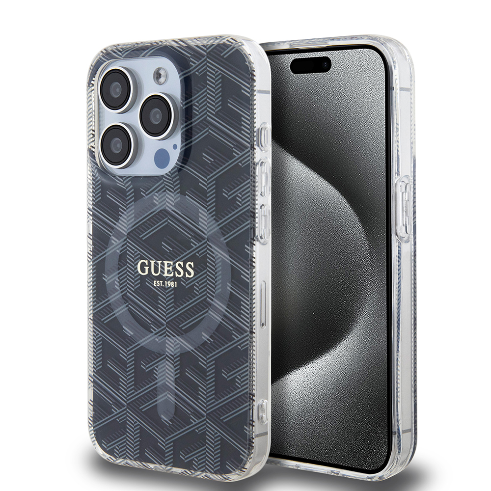 Калъф за iPhone 15 Pro - Guess IML GCube MagSafe (GUHMP15LHGCUSTGK) - Черен