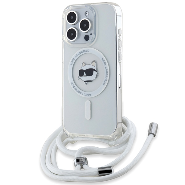 Калъф за iPhone 15 Pro Max - Karl Lagerfeld IML Crossbody MagSafe (KLHMP15XHCCHCHNT) - Прозрачен Choupette Head&Cord