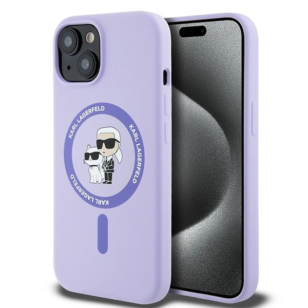 Калъф за iPhone 15 - Karl Lagerfeld Silicone Ring MagSafe (KLHMP15SSCMCMKCRHU) - Лилав Karl&Choupette Heads