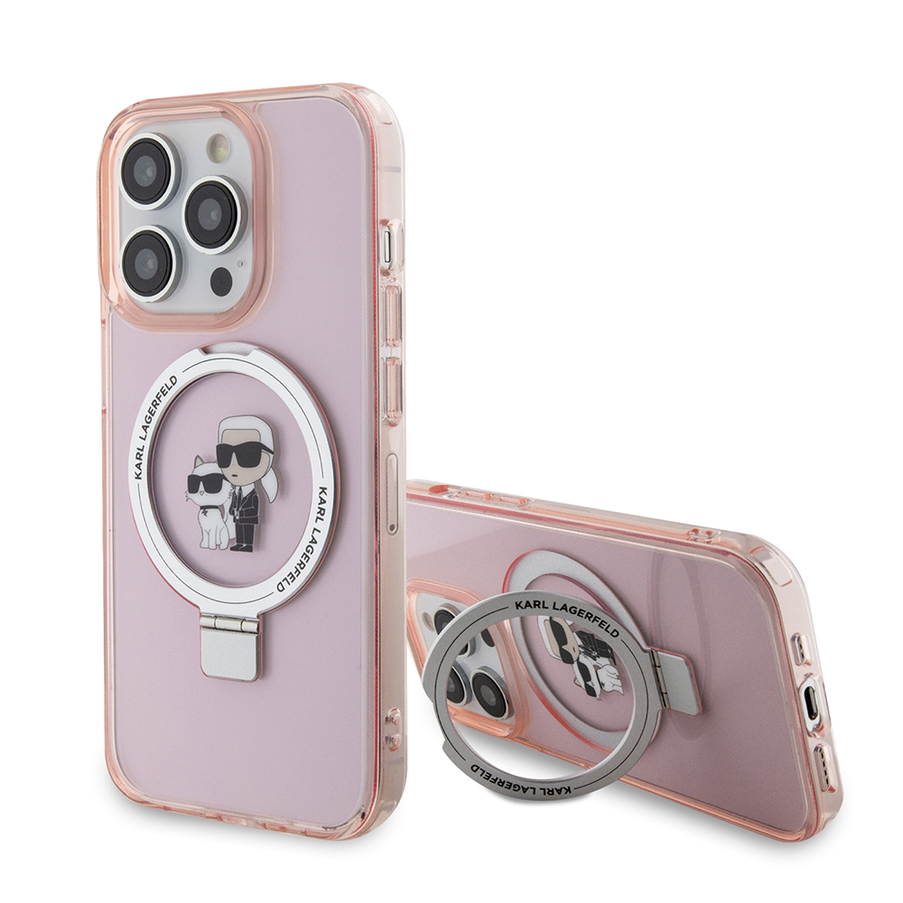 Калъф за iPhone 15 Pro - Karl Lagerfeld Hardcase Ring Stand MagSafe (KLHMP15LHHMMRSKCP) - Розов Karl&Choupette