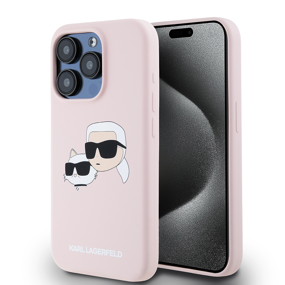 Калъф за iPhone 15 Pro - Karl Lagerfeld Silicone MagSafe (KLHMP15LSKKCHPPLP) - Розов Karl&Choupette Head