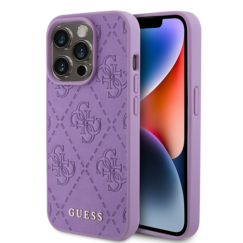 Калъф за iPhone 15 Pro Max - Guess Leather 4G Stamped (GUHCP15XPXP4EPMU) - светло лилав