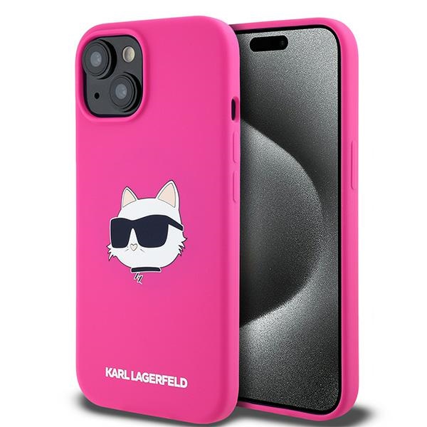 Калъф за iPhone 15 Plus - Karl Lagerfeld Silicone MagSafe (KLHMP15MSCHPPLF) - Fuschia Choupette Head