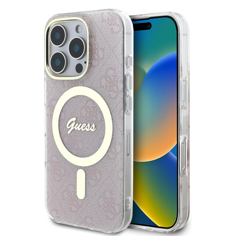 Калъф за iPhone 16 Pro Max - Guess IML 4G MagSafe (GUHMP16XH4STP) - Розов