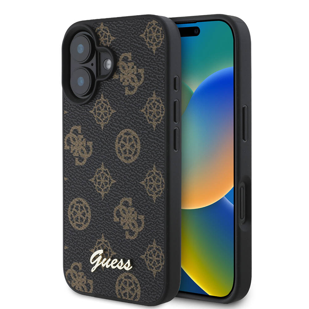 Калъф за iPhone 16 Plus - Guess Peony Script MagSafe (GUHMP16MPGPYSK) - Черен