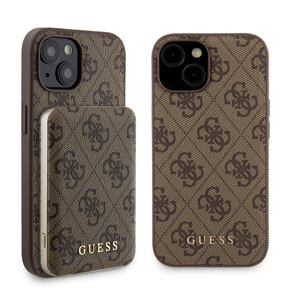 Калъф за iPhone 15 - Guess Hardcase Powerbank MagSafe (GUBPM5P15S4GEMGW) - Кафяв
