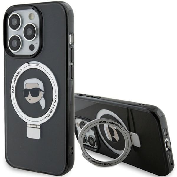 Калъф за iPhone 15 Pro - Karl Lagerfeld Hardcase Ring Stand MagSafe (KLHMP15LHHMRSKKHK) - Karl Head