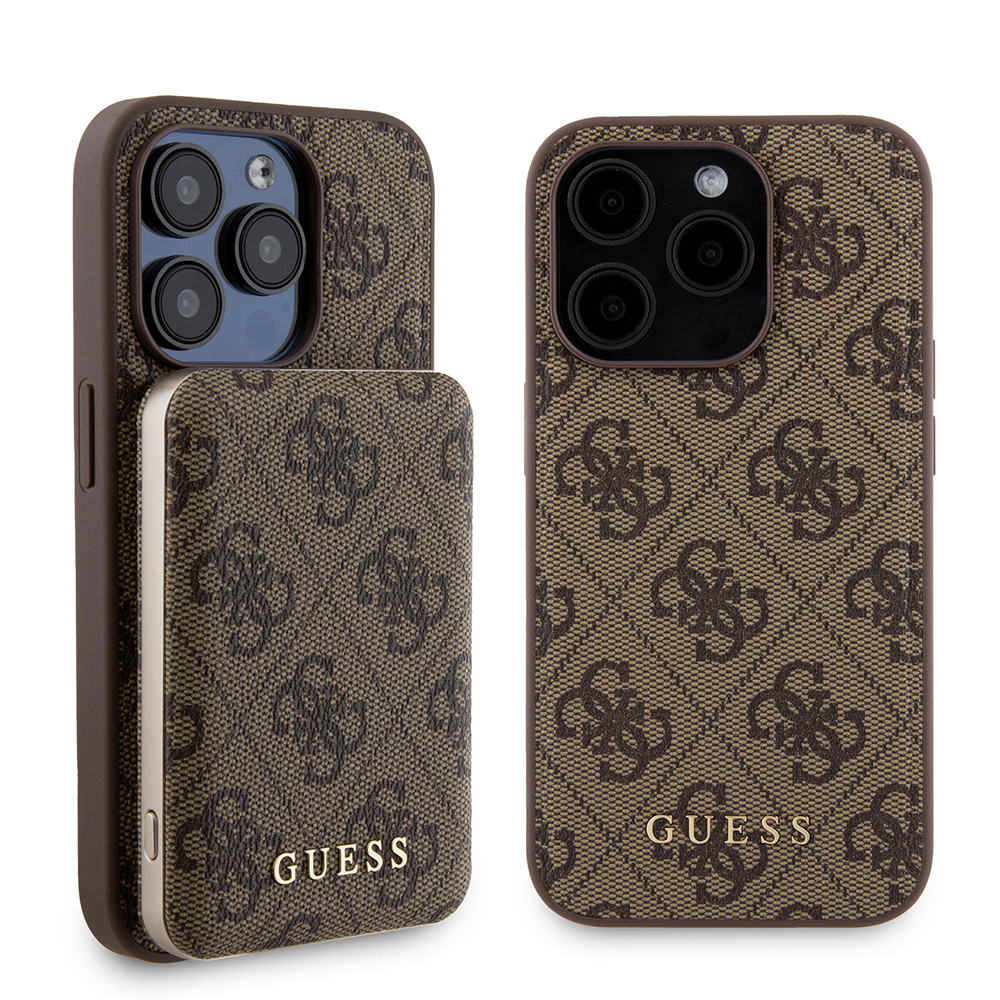 Калъф за iPhone 15 Pro - Guess Hardcase Powerbank MagSafe (GUBPM5P15L4GEMGW) - Кафяв