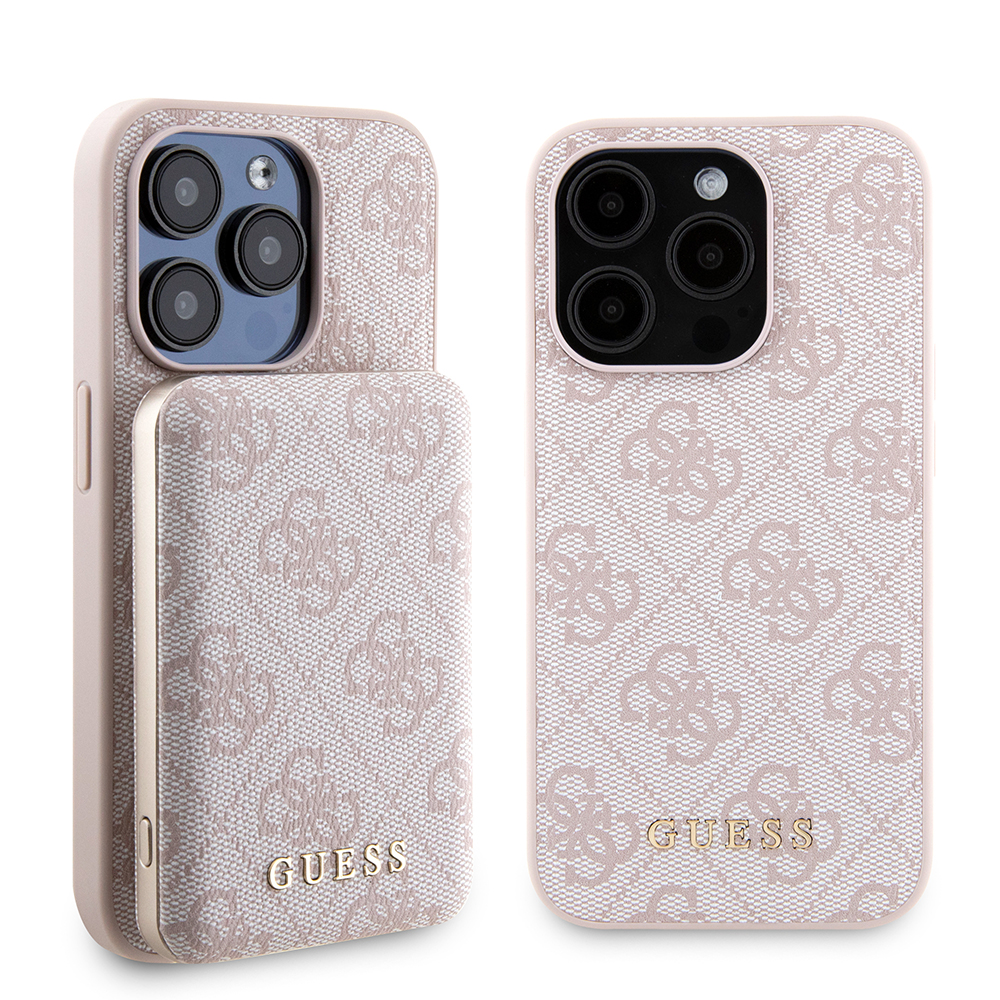 Калъф за iPhone 15 Pro - Guess Hardcase Powerbank MagSafe (GUBPM5P15L4GEMGP) - Розов