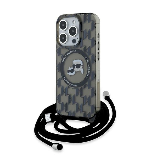 Калъф за iPhone 15 Pro - Karl Lagerfeld IML Crossbody MagSafe (KLHMP15LHCKCKCKCKLCK) - монограм Karl&Choupette Head