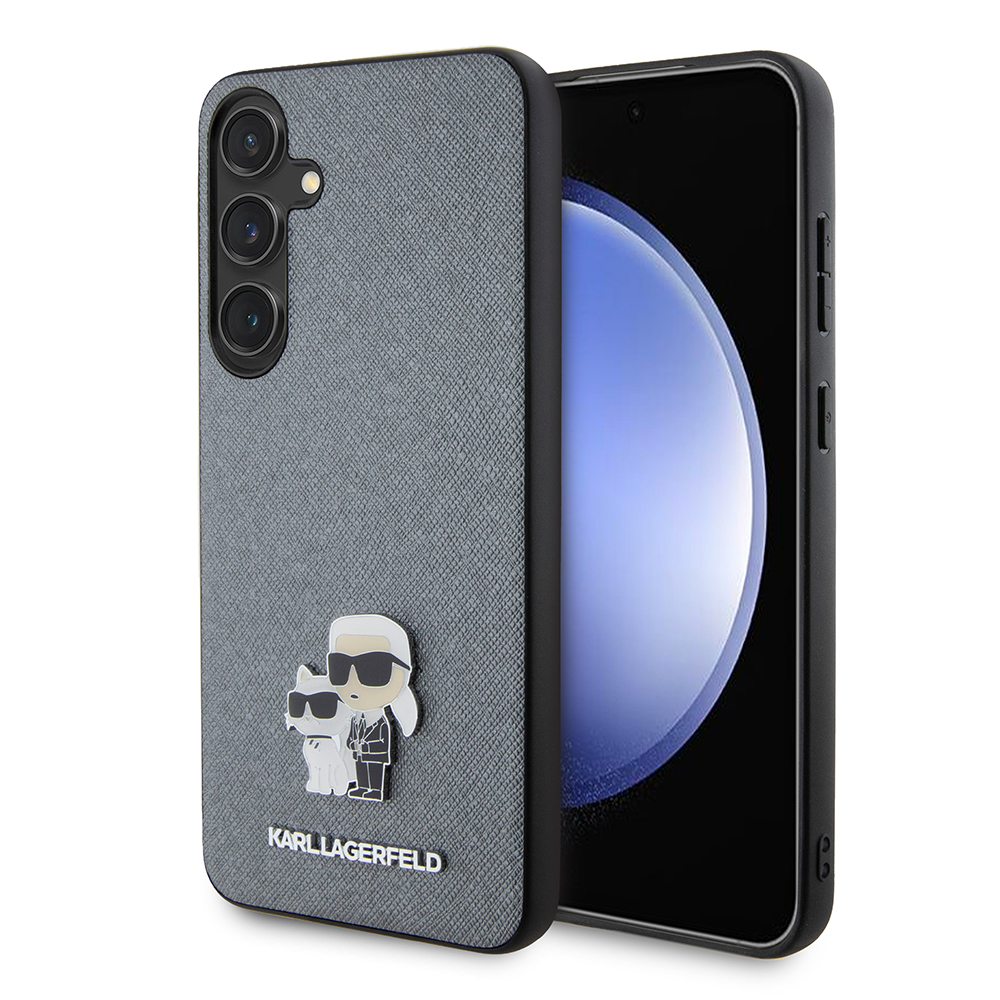 Калъф за Samsung Galaxy S24 Plus - Karl Lagerfeld Saffiano (KLHCHCS24MPSAKCMPG) - Сив Karl&Choupette Metal Pin