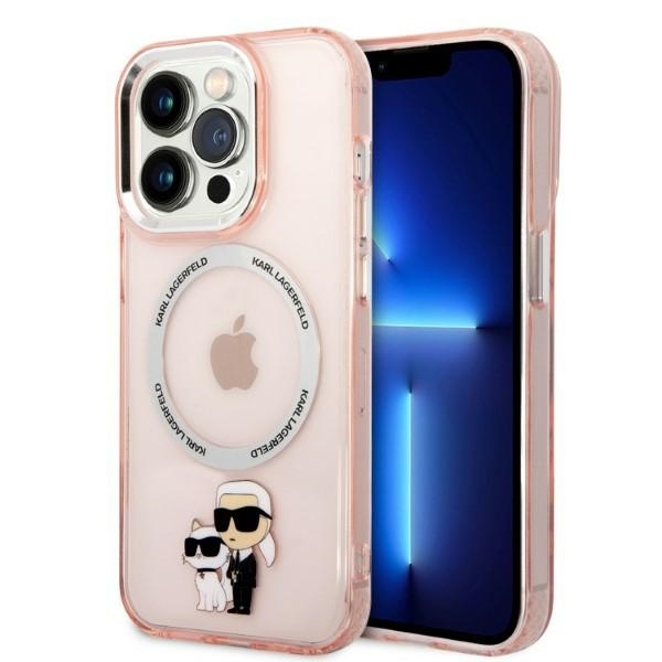 Калъф iPhone 14 Pro - Karl Lagerfeld Hardcase MagSafe (KLHMP14LHNKCIP) - Розов Iconic Karl&Choupette
