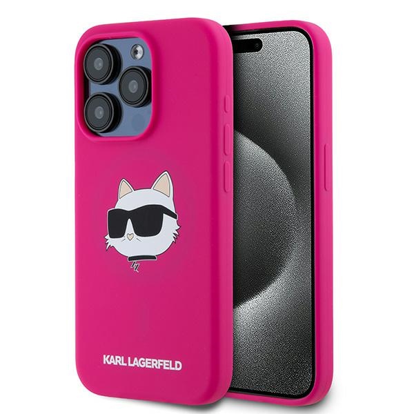 Калъф за iPhone 15 Pro Max - Karl Lagerfeld Silicone MagSafe (KLHMP15XSCHPPLF) - Fuchsia Choupette Head