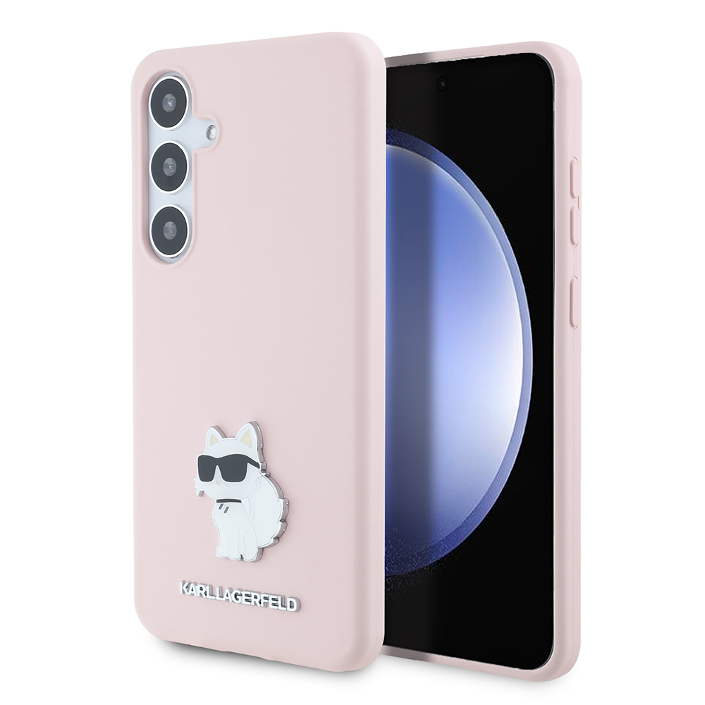 Калъф за Samsung Galaxy S24 Plus - Karl Lagerfeld Silicone (KLHCHCS24MSMHCCHCNPP) - Розов Choupette Metal Pin