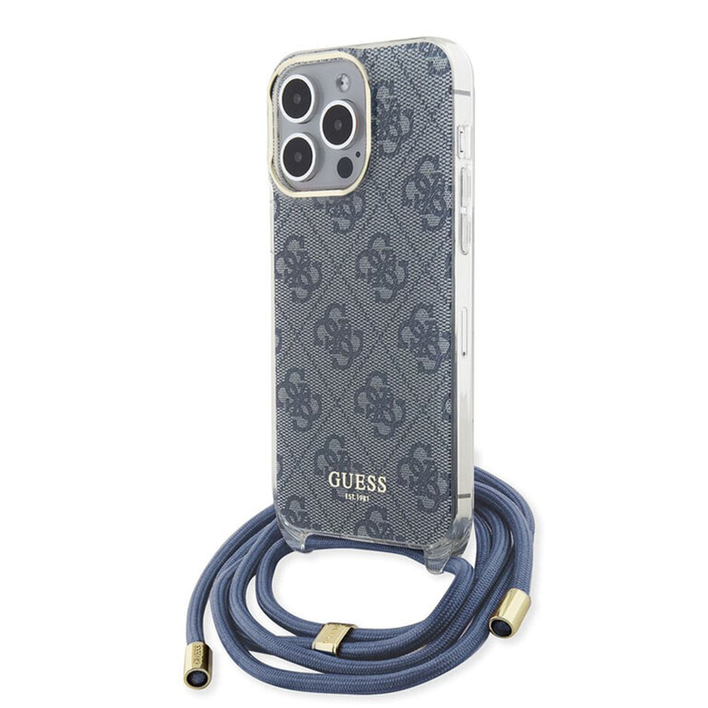 Калъф за iPhone 15 Pro - Guess Crossbody Cord 4G Print (GUHCP15LHC4SEB) - Син