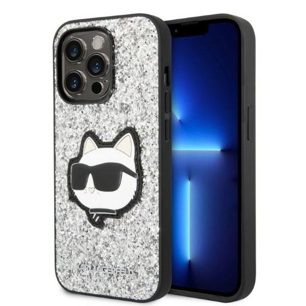 Калъф за iPhone 14 Pro - Karl Lagerfeld Hardcase Glitter (KLHCP14LG2CPS) - Сребрист Choupette Patch