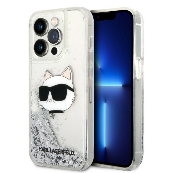 Калъф за iPhone 14 Pro - Karl Lagerfeld Hardcase Glitter (KLHCP14LLLLNCHCS) - Сребрист Choupette Head