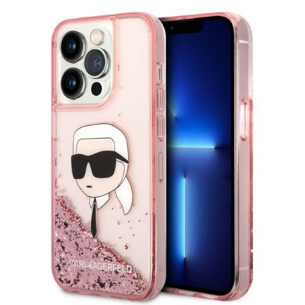 Калъф за iPhone 14 Pro - Karl Lagerfeld Hardcase Glitter (KLHCP14LLLLNNKHCHCP) - Розов Karl Head