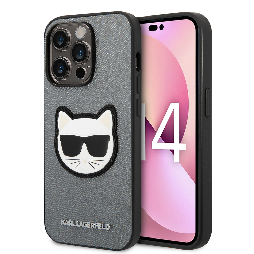 Калъф за iPhone 14 Pro - Karl Lagerfeld Saffiano (KLHCP14LSAPCHG) - Сребрист Choupette Head