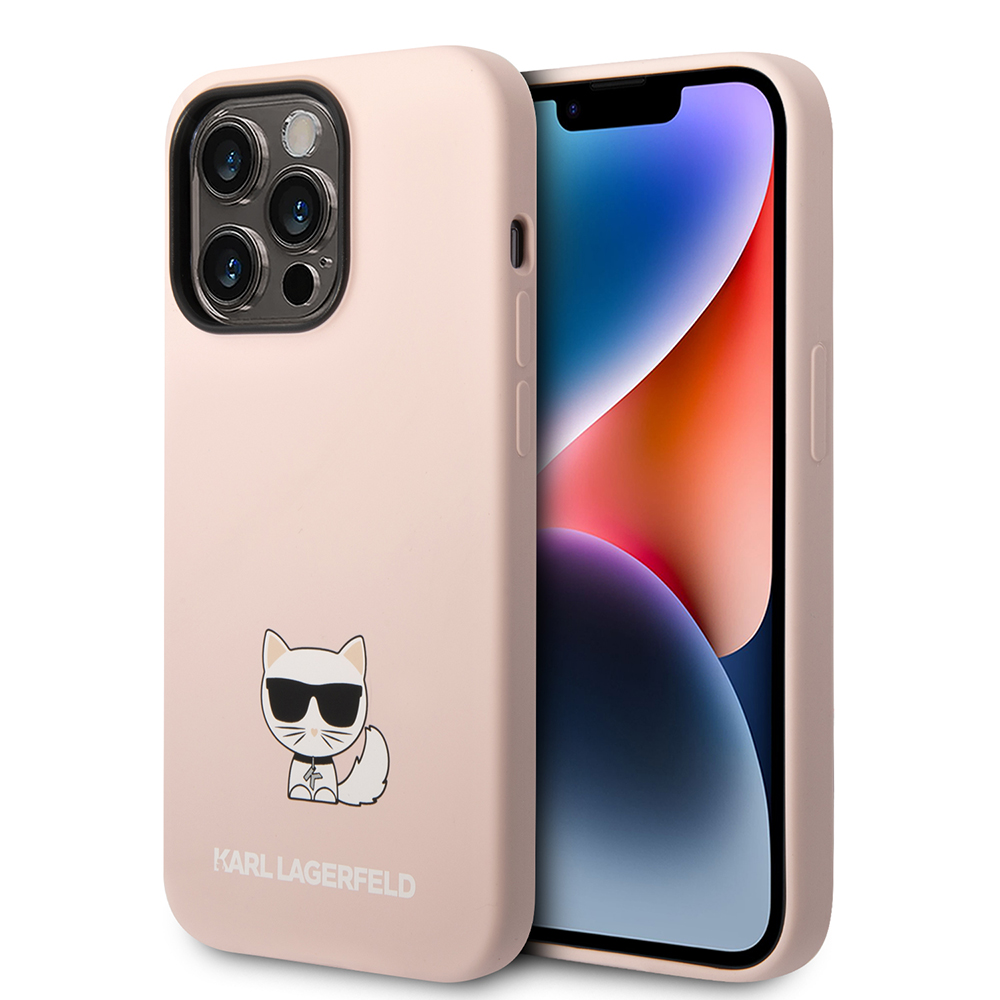 Калъф за iPhone 14 Pro - Karl Lagerfeld Silicone (KLHCP14LSLCTPI) - Розово тяло Choupette