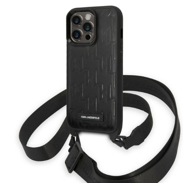 Калъф за IPhone 14 Pro - Твърд калъф Karl Lagerfeld с каишка (KLHCP14LSTMMK) - Лого с плака с монограм