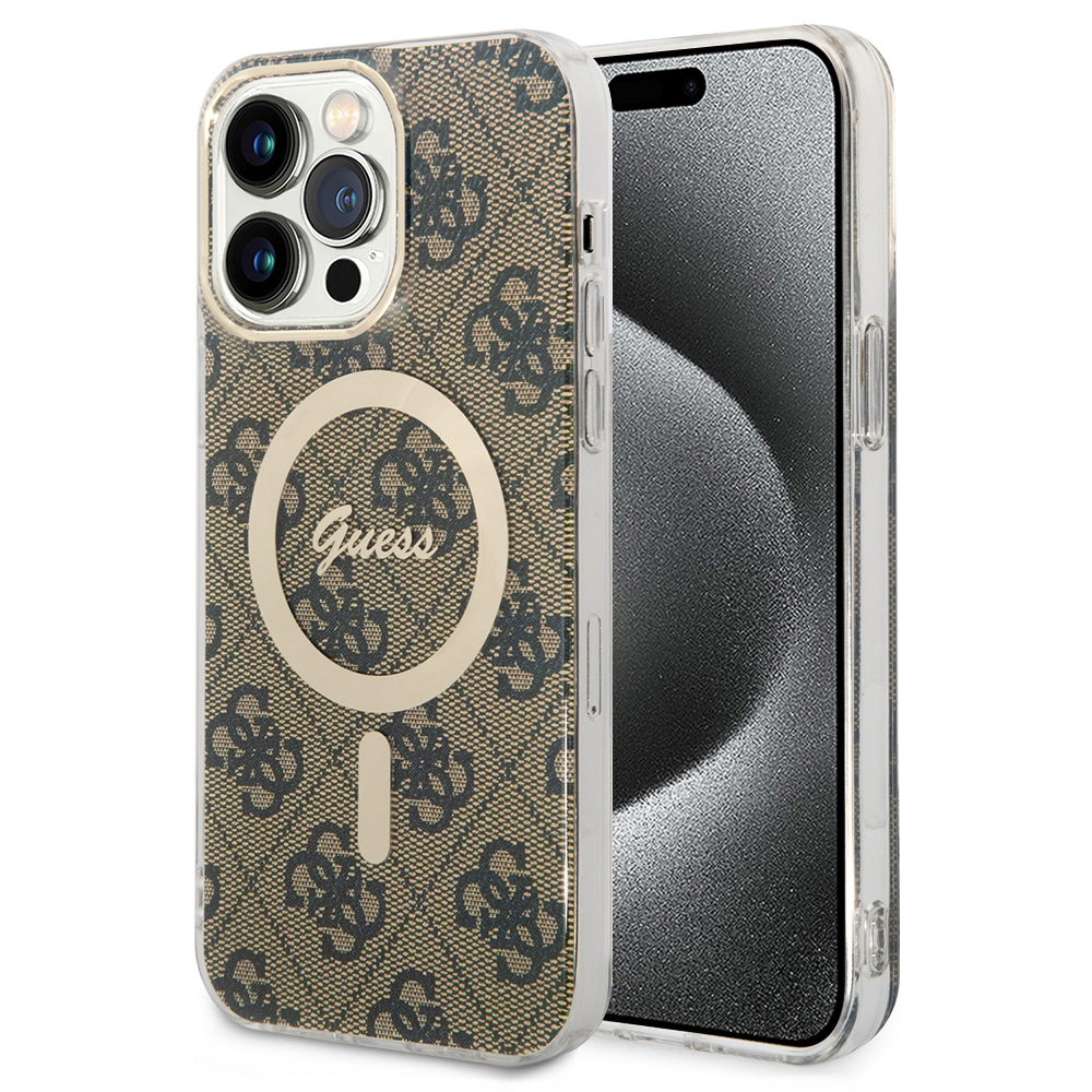 Калъф за iPhone 15 Pro Max - Guess IML 4G MagSafe (GUHMP15XH4ST4STW) - Кафяв