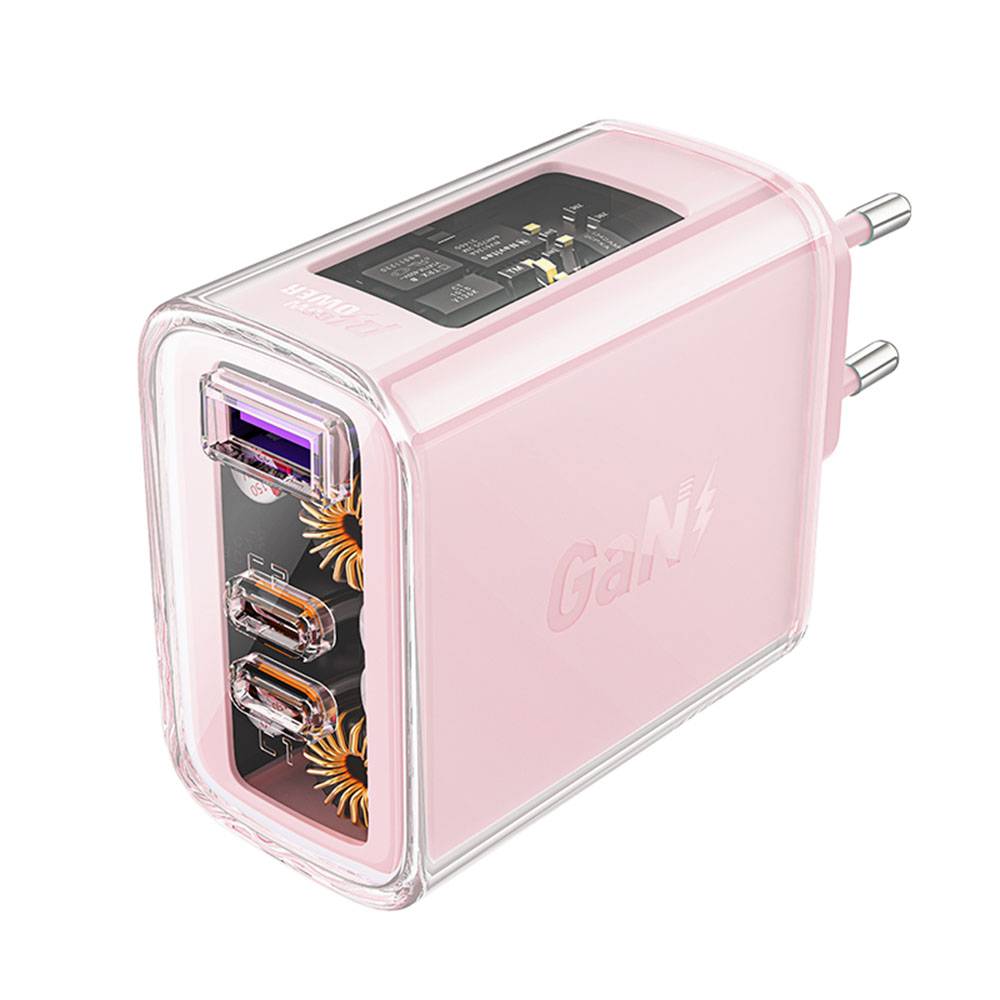 Батерия за гнездо, 2 X USB-C, USB, GaN, PD65W - Acesfast (A45) - Cherry Blossom