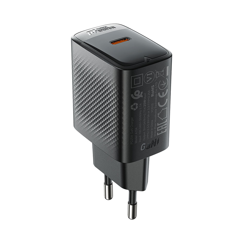 Зарядно за Type-C, PD25W, GaN, EU - Acefast (A104) - Черно