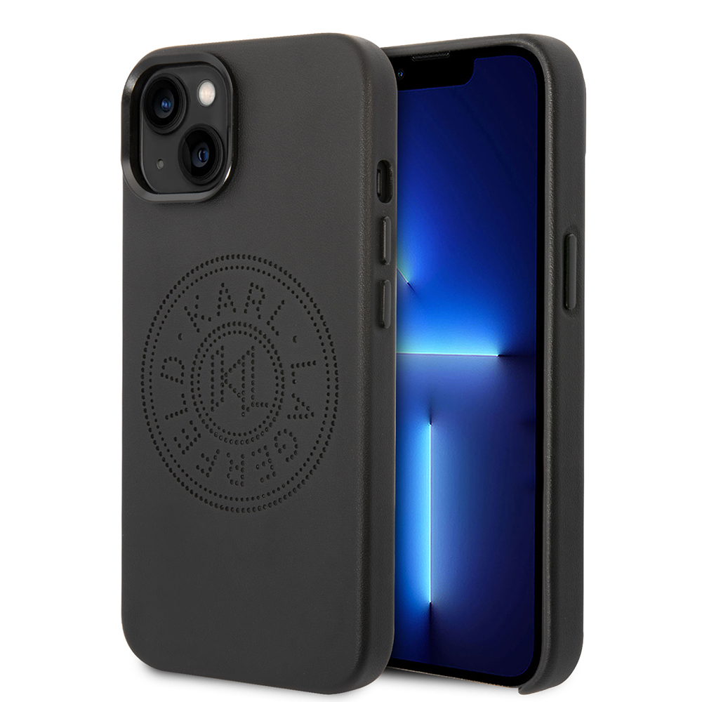 Калъф за IPhone 14 Plus - Karl Lagerfeld Hardcase Leather Perforated (KLHCP14MFWWHK) - Черен