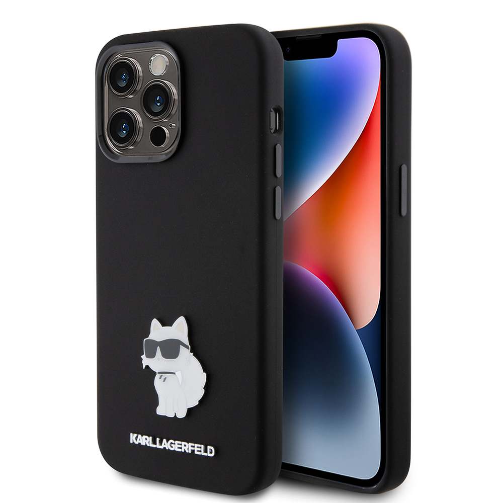 Калъф за iPhone 15 Pro Max - Karl Lagerfeld Silicone (KLHCP15XSMHCNPK) - Choupette Metal Pin