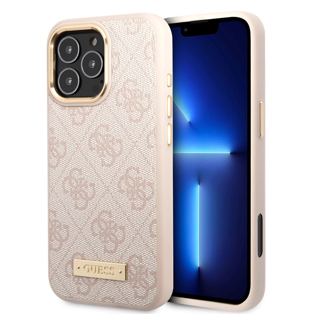Калъф за iPhone 16 Pro Max - Guess Hardcase 4G Logo Plate MagSafe (GUHMP16XU4GPRP) - Розов