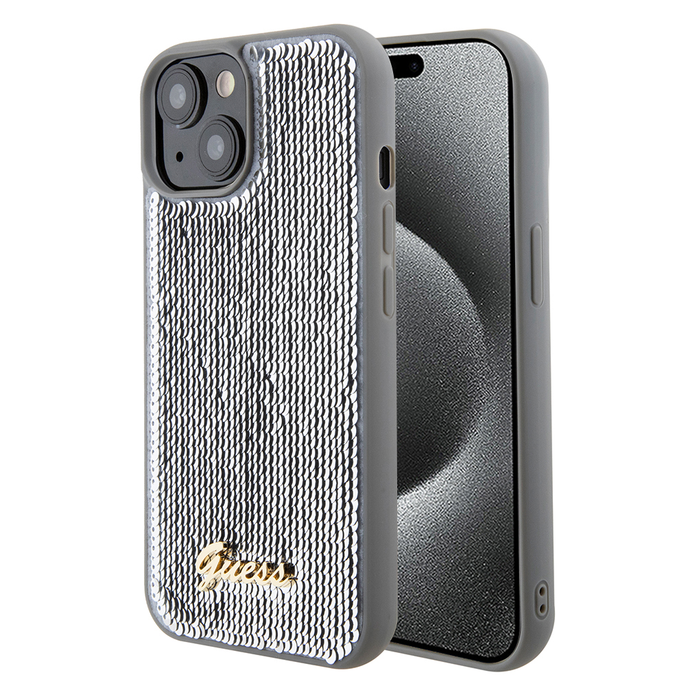 Калъф за iPhone 15 / iPhone 14 / iPhone 13 - Guess Sequin Script Metal (GUHCP15SPSFDGSS) - Сребрист