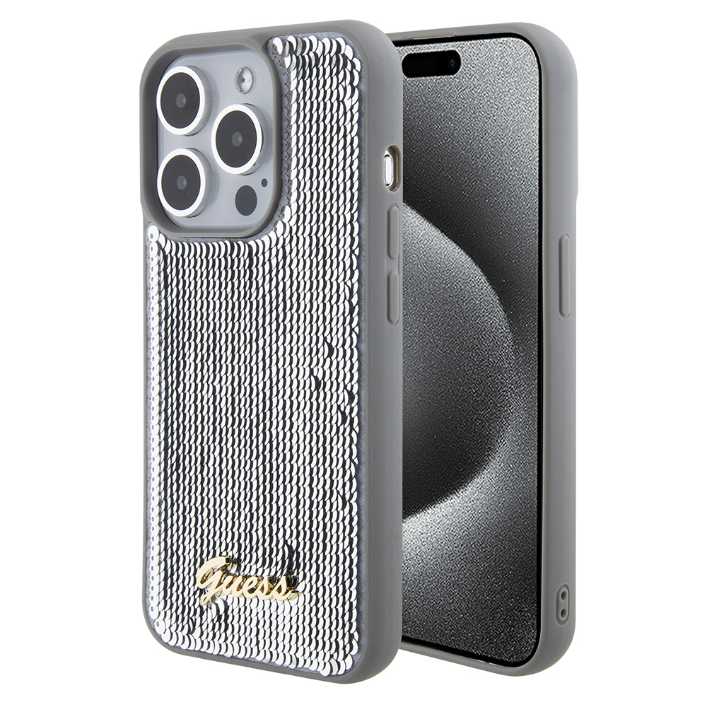 Калъф за iPhone 15 Pro Max - Guess Sequin Script Metal (GUHCP15XPSFDGSS) - Сребрист