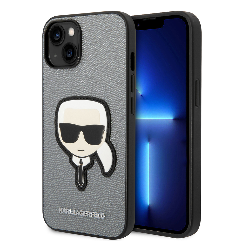 Калъф за iPhone 14 Plus - Karl Lagerfeld Saffiano (KLHCP14MSAPKKHG) - Сребрист Karl`s Head