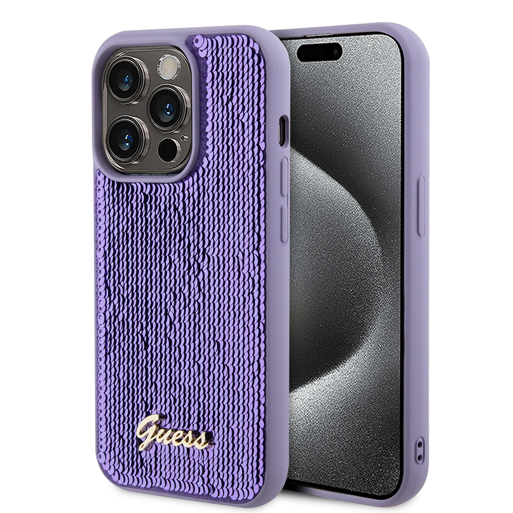 Калъф за iPhone 15 Pro Max - Guess Sequin Script Metal (GUHCP15XPSFDGSU) - Лилав