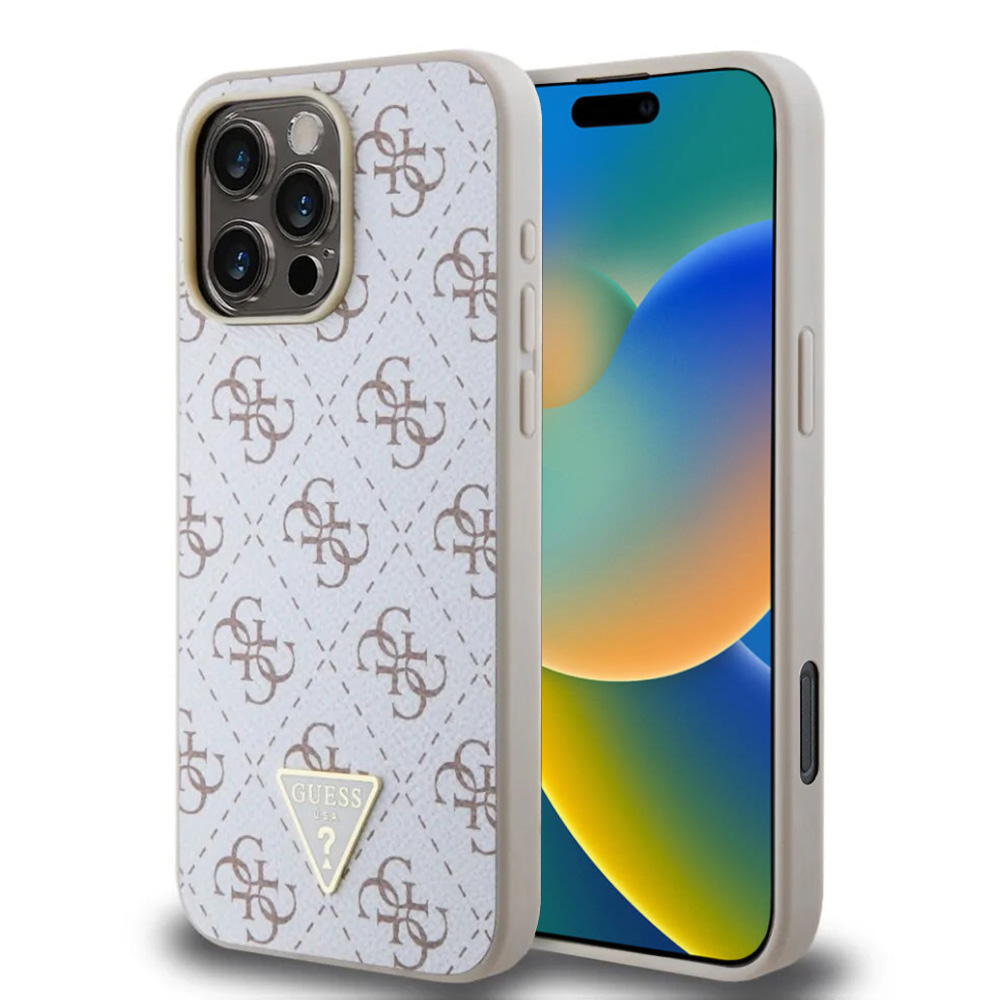 Калъф за iPhone 16 Pro Max - Guess Hardcase 4G Triangle Metal Metal Logo (GUHCP16XPG4GPH) - Бял
