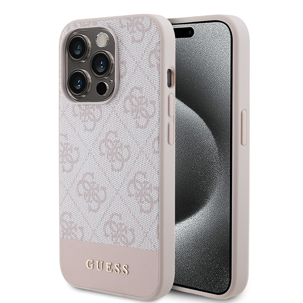 Калъф за iPhone 15 Pro - Guess Hardcase 4G Stripe Collection (GUHCP15LG4GLPI) - Розов