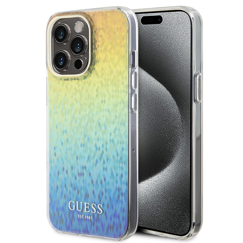 Калъф за iPhone 15 Pro Max - Guess Hardcase IML Faceted Mirror Disco Iridescent (GUHCP15XHDECMI) - Многоцветен